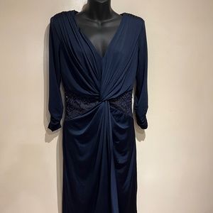 Tadashi Shoji Navy Blue Beaded Shirred Dress